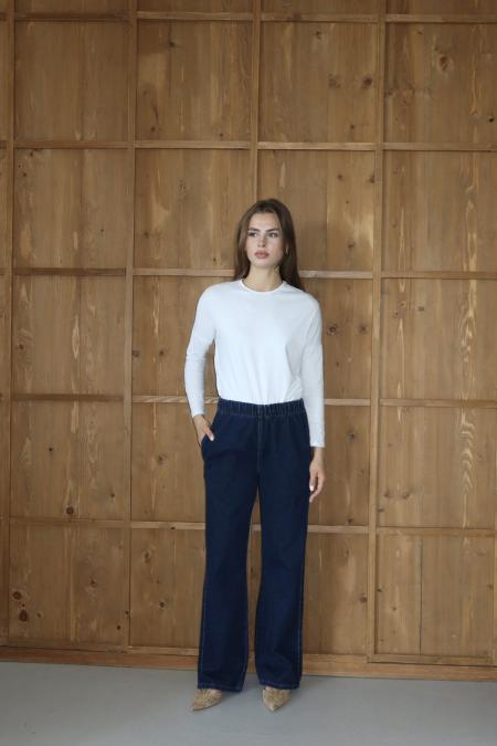 Palazzo Denim Pantolon-Ky Lacivert